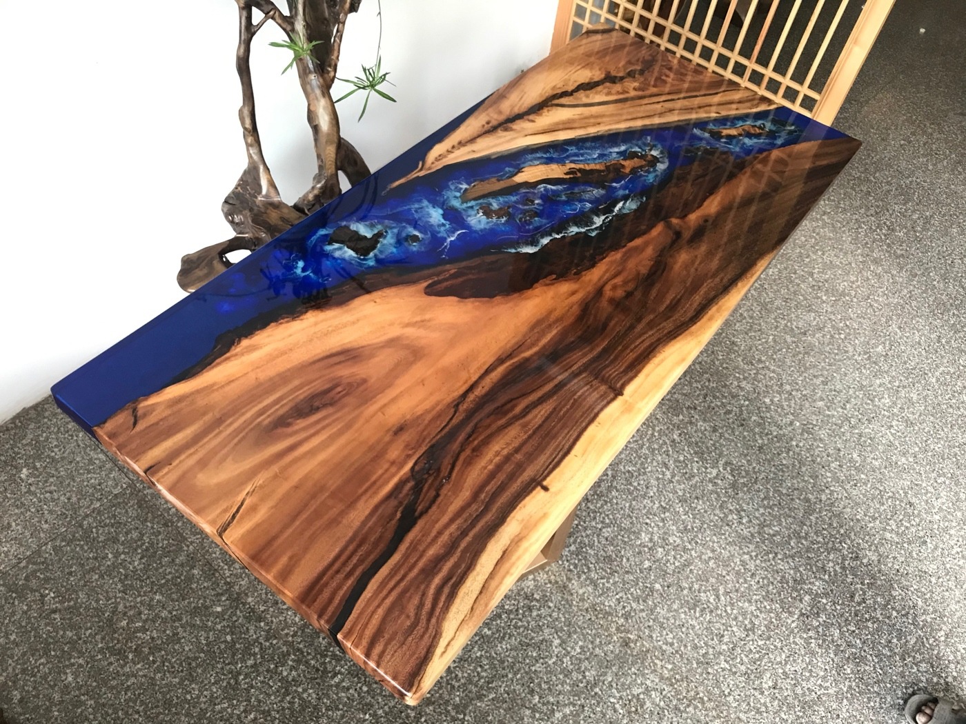 环氧河流树脂大板桌现代茶桌书桌透明桌办公桌酒店客栈民宿接待桌