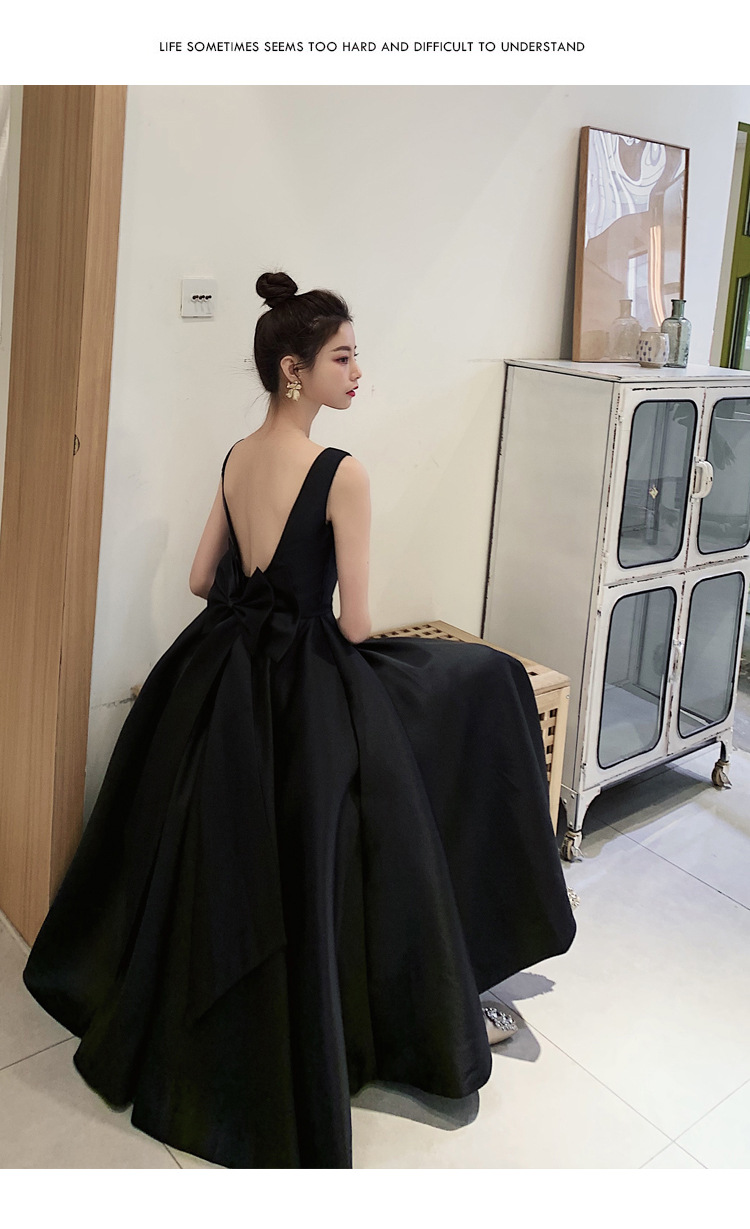 黑色显瘦宴会晚礼服裙女露背气质小黑裙生日派对赫本小礼服连衣裙