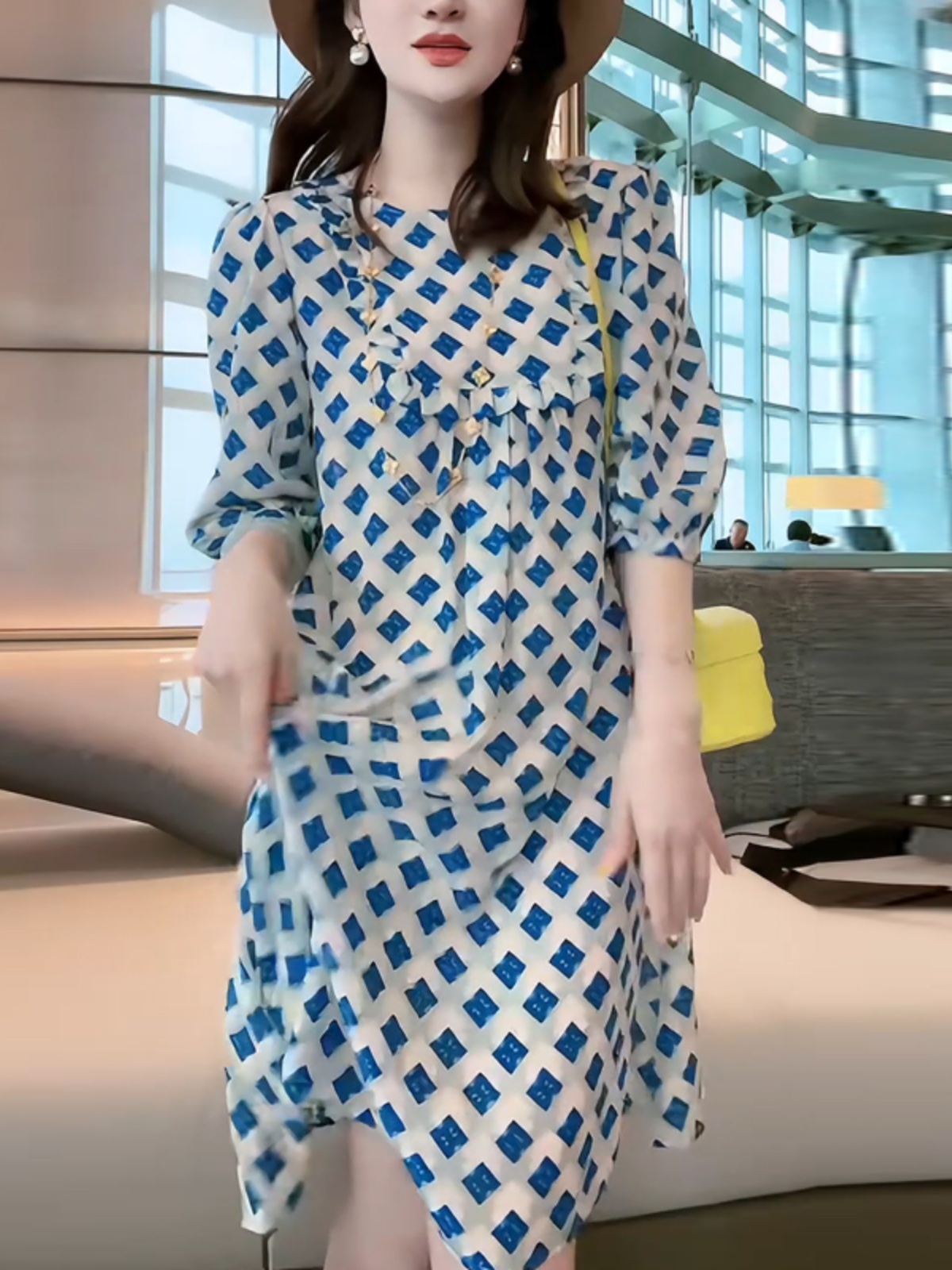 法式印花桑蚕丝连衣裙女士夏季新款宽松大码气质休闲中长裙子ing