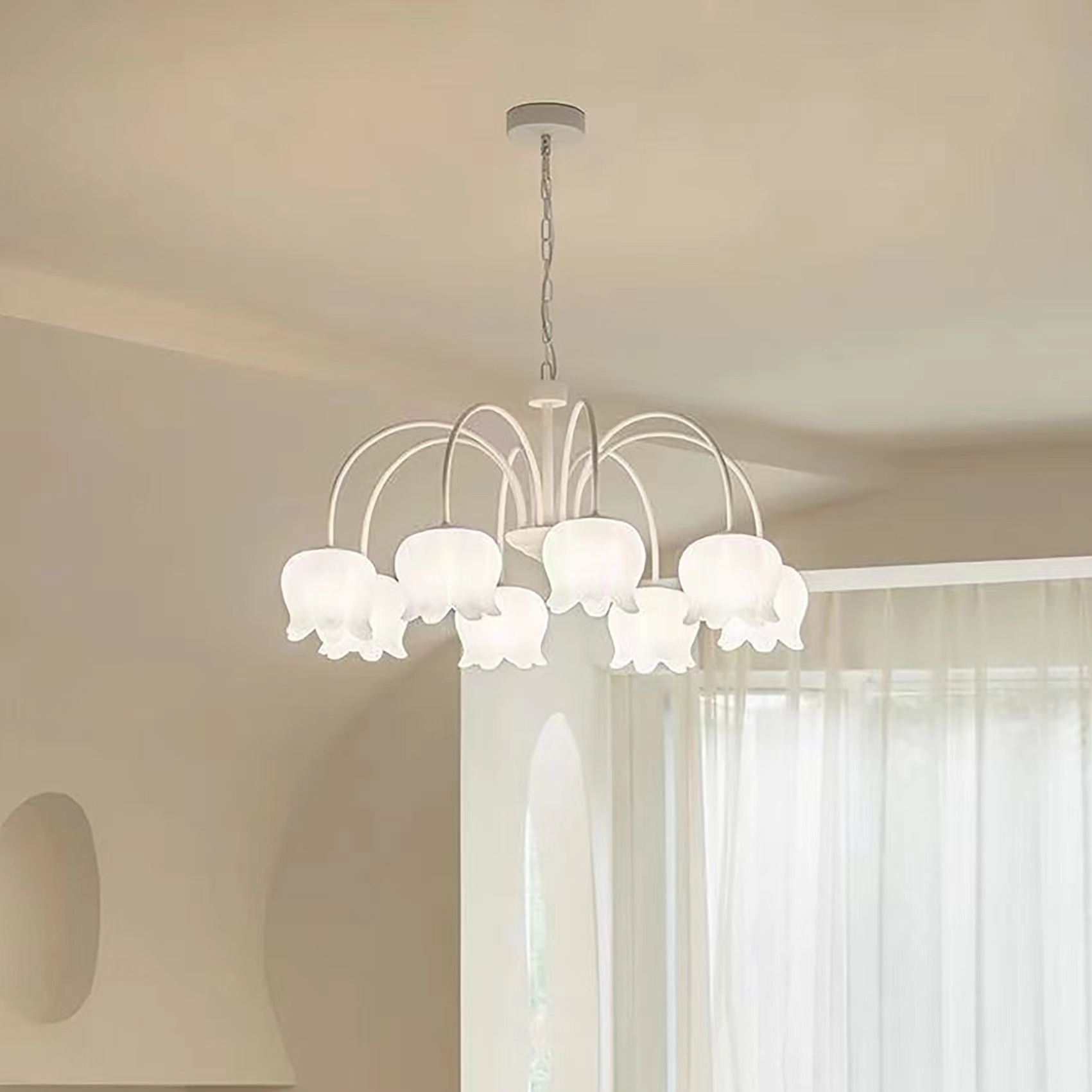 设计师款白铃兰花朵吊灯现代简约客餐厅法式奶油风轻奢主卧室吊灯