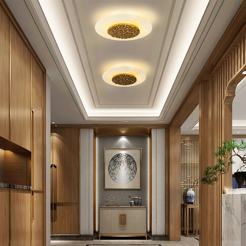 新中式天花明装吸顶灯玉石走廊玄关门厅过道阳台入户小灯装饰灯具