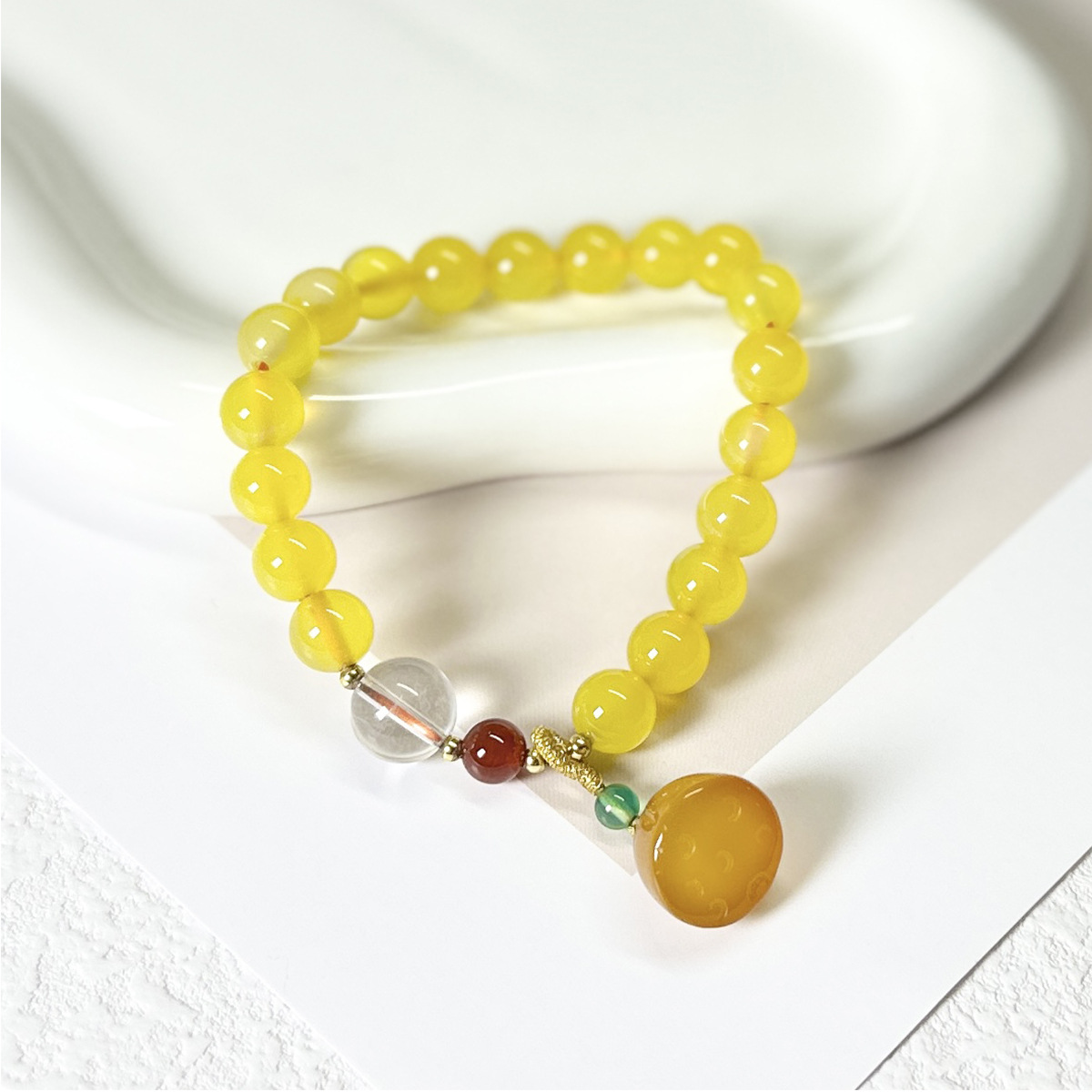 新中式天然石手链女黄玛瑙手链手串新款莲蓬钱袋网红款水晶手饰女