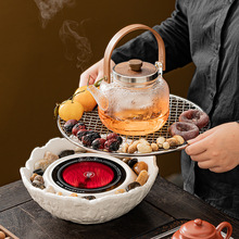 茶道新款围炉煮茶家用室内中式电陶炉一套玻璃蒸煮茶壶套装烤茶器