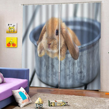 2021新款北欧风兔子3D数码印花高遮光黑丝布窗帘卫生间儿童房窗帘