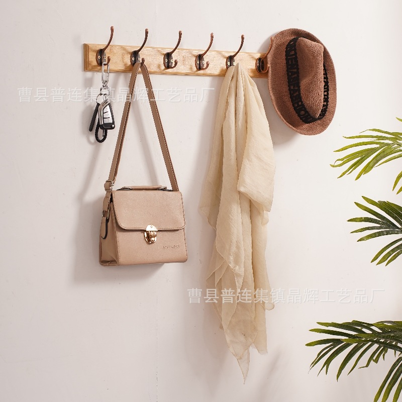 Simple Hat-and-Coat Hook Living Room Entrance Wooden Hook Coat Rack behind the Door Wall Wooden Key Row Hook Wall Hanging