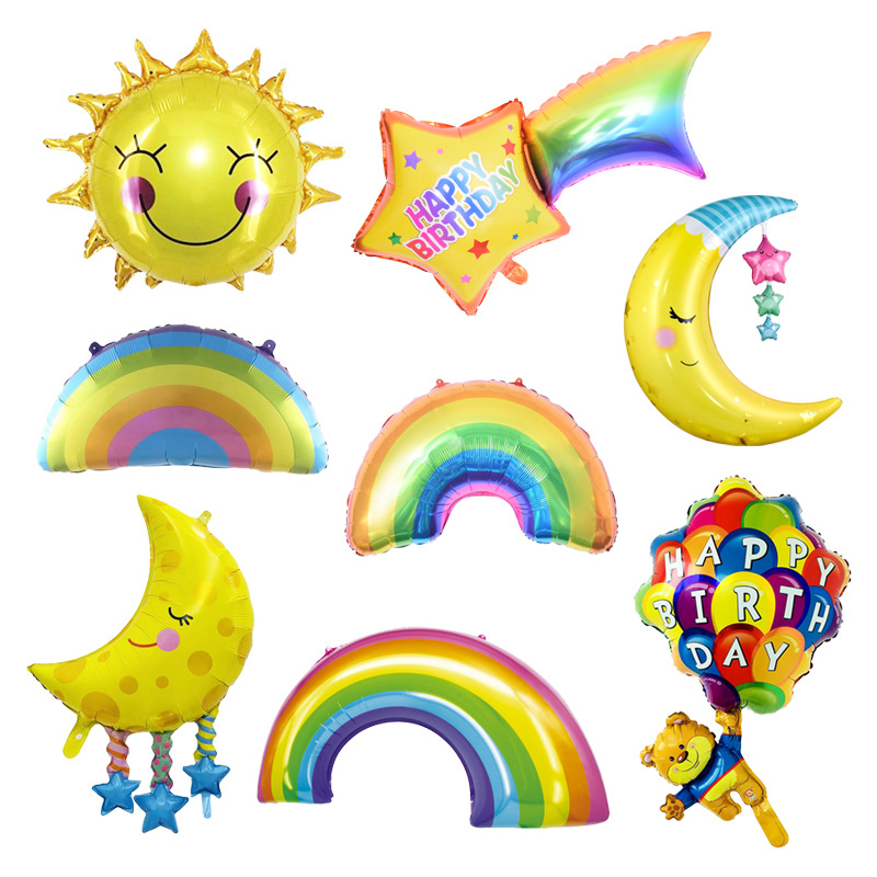 Smiley Face Rainbow Clouds Moon Meteor Aluminum Balloon Baby Full-Year Children's Birthday Cartoon Balloon Wholesale