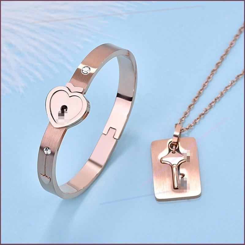冲上云霄同心链情侣真爱手环 钛钢玫瑰金项链钥匙手镯情人礼物