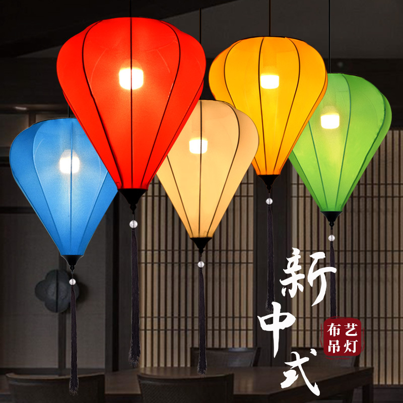 中式水滴钻石人工手绘国画弹力布灯笼古典灯具中国风酒店装饰灯