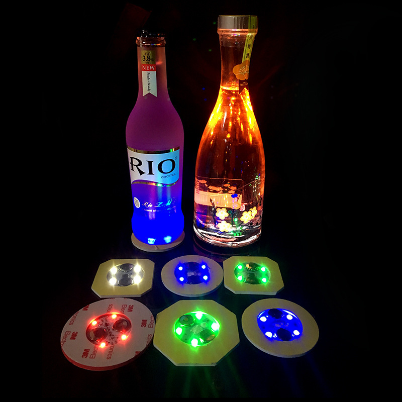 New Led Light-Emitting Coasters Bar Ktv Wine Glass Bottle Sticker round Colorful Flash Milky Tea Cup Stickers Atmosphere Supplies