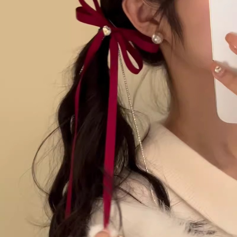 飘带蝴蝶结发夹芭蕾风丝带编发夹子少女百搭双麻花发卡头饰发饰新