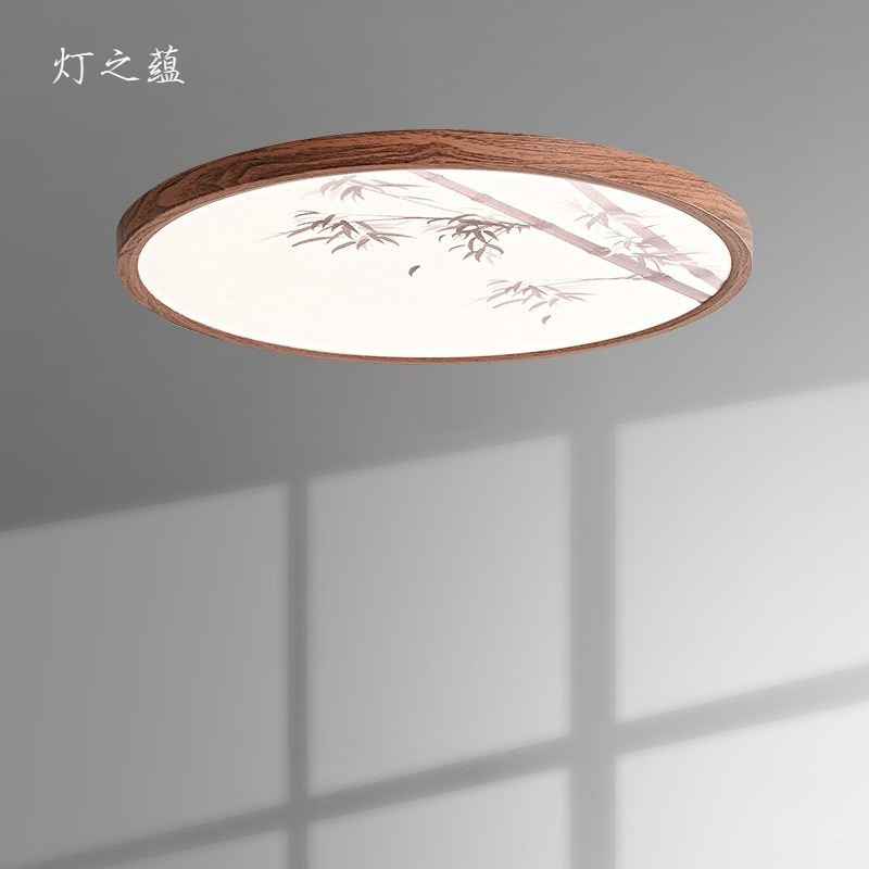 宋代卧室吸顶灯简雅美学蚕丝竹叶诗意胡桃木色过道玄关主卧书房间