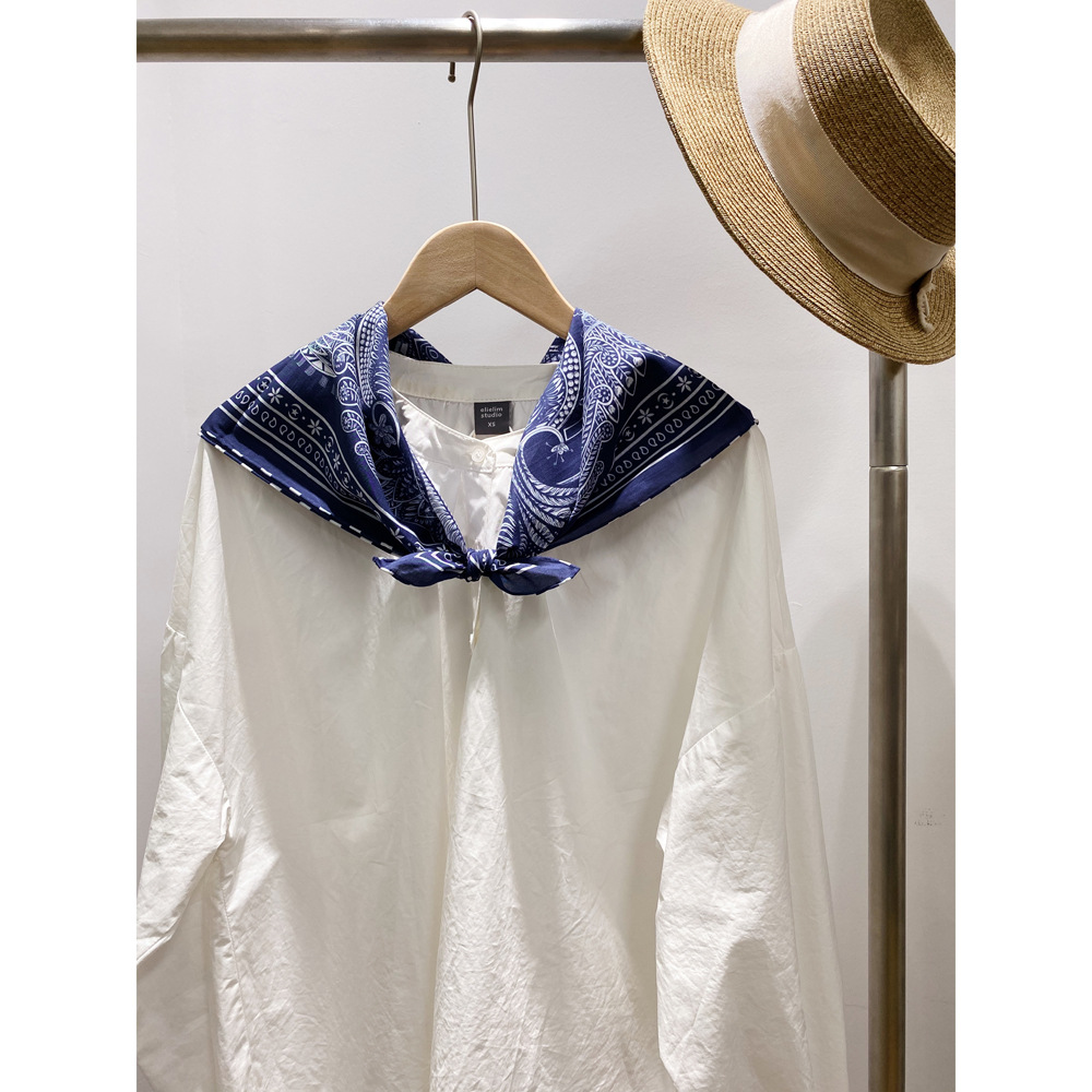 真丝丝棉混纺丝巾中方巾百搭桑蚕丝围巾护颈小领巾2024年新款蓝色