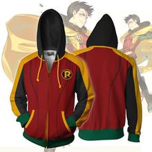外贸新款 新款英雄cosplay 罗宾达米安 3D拉链开衫连帽卫衣外套衫