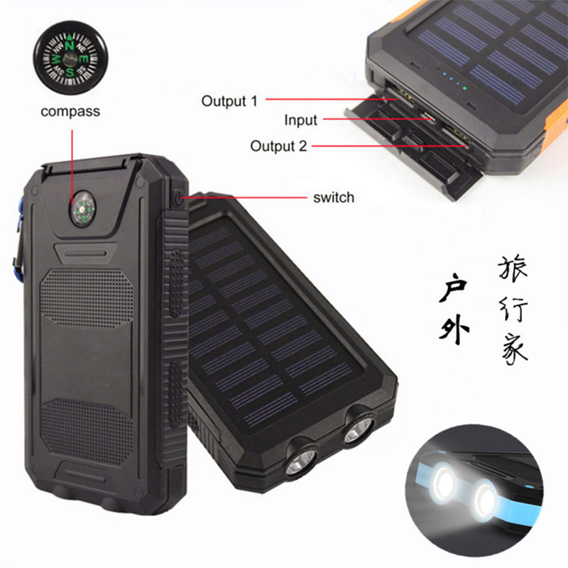 Wholesale Foreign Trade Outdoor Waterproof Solar Charge Pal 20000mah Large Capacity Cross-Border Compass Mobile Power Supply