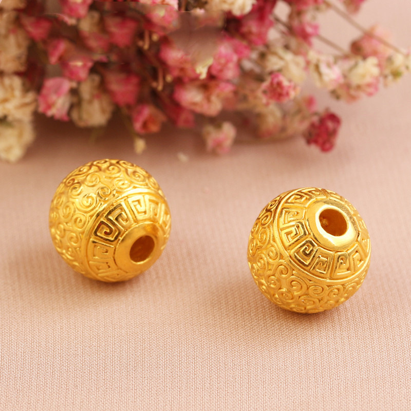 3d硬金珠子饰品 祥云黄金珠镀金佛珠镀仿黄金散珠手链男女转运珠