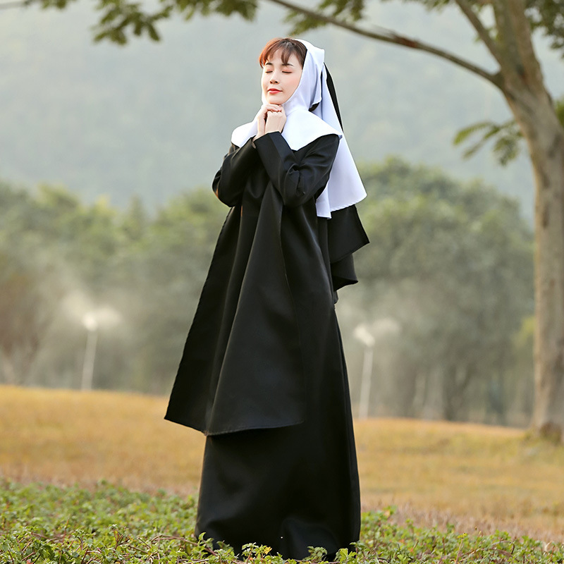 万圣节修女cosplay服装 儿童唱诗班舞台演出服成人大码派对游戏服