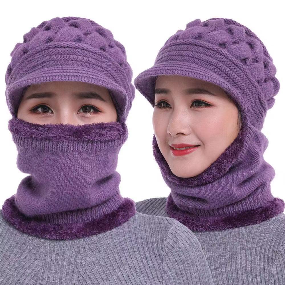 Middle-Aged and Elderly Mothers Woolen Cap Elders Grandma Ladies Autumn and Winter Warm Hat Ladies Winter Thickening One-Piece