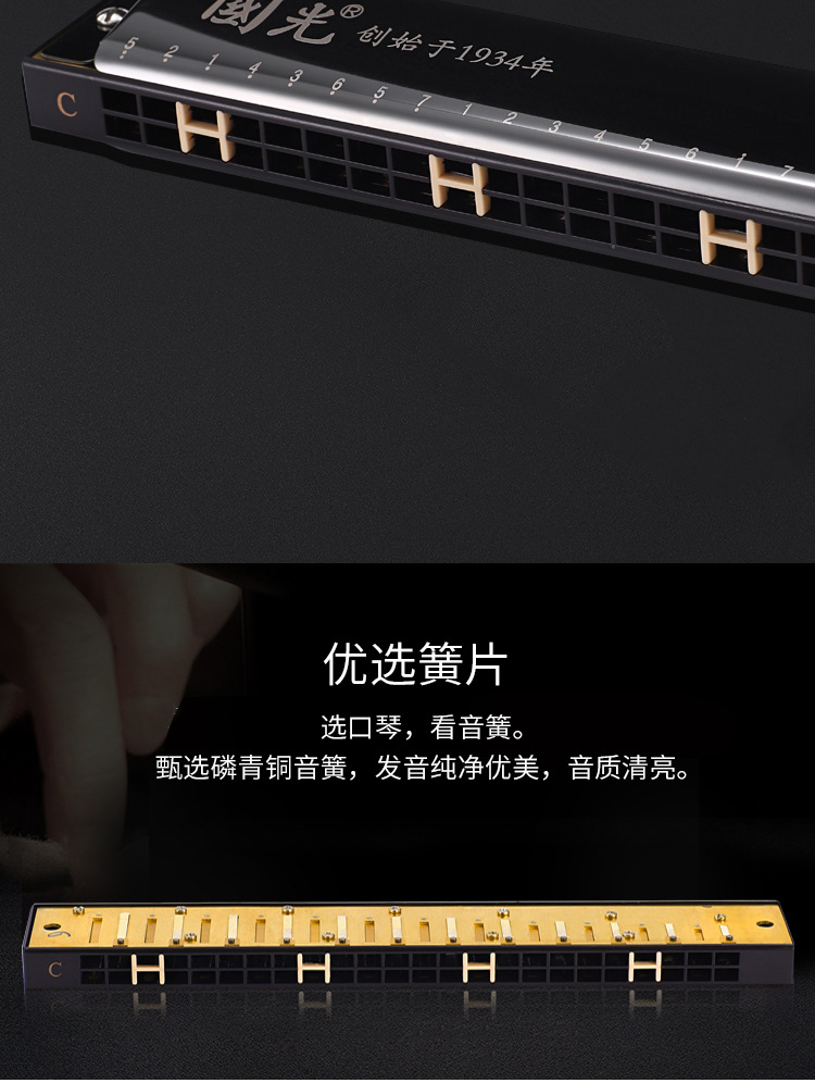 上海国光口琴24孔复音c调学生初学儿童男女自学入门乐器国光口琴