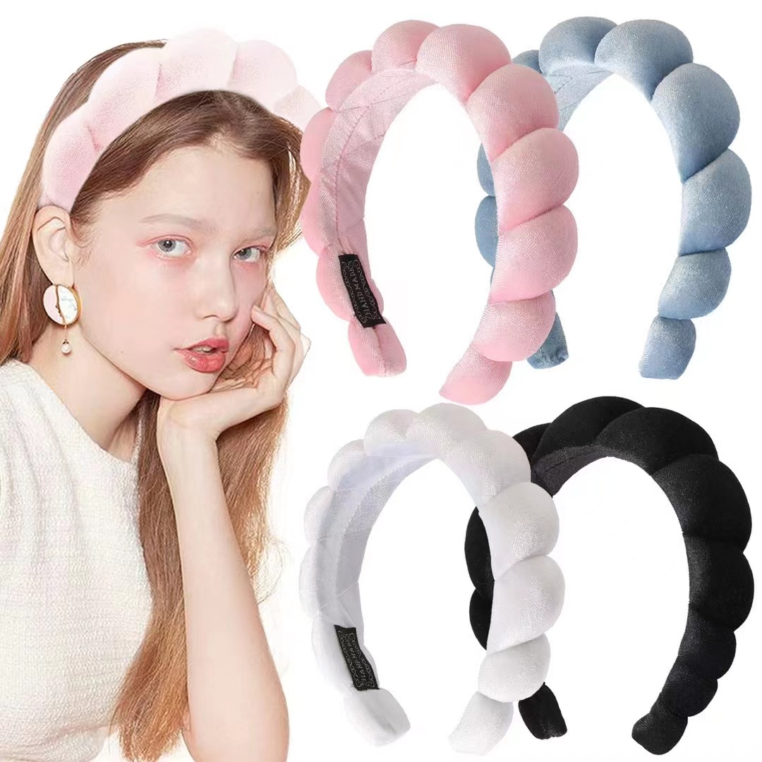 Cross-Border Amazon Hot Twist Sponge Headband Spa Headband Hairband Face Wash Makeup Headband in Stock Wholesale