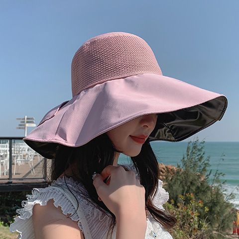 Sun Hat Female Summer Korean Style Vinyl Sun Protection Hat Folding Beach Hat UV Protection Wide Brim Hat Face Cover Sun Hat