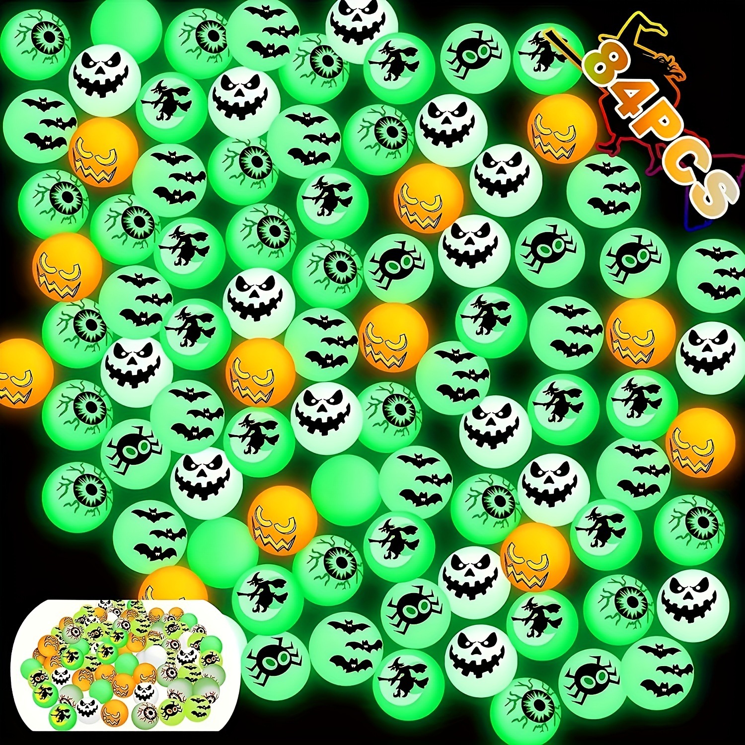 发光创意万圣节夜光弹力球 弹跳球实心跳跳球万圣节礼品100个发