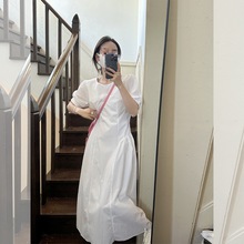 金苏一 白色肌理感连衣裙女2024夏季韩版收腰气质长裙chic裙阚婷