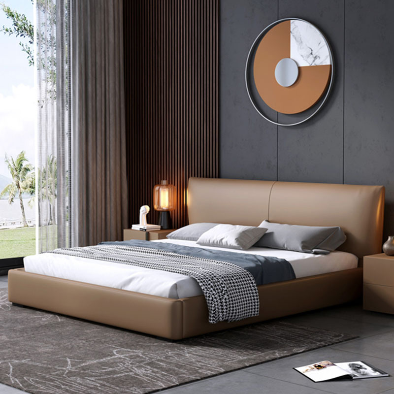 意式极简轻奢皮床头层牛皮双人床主卧婚床设计1.8米现代简约软床
