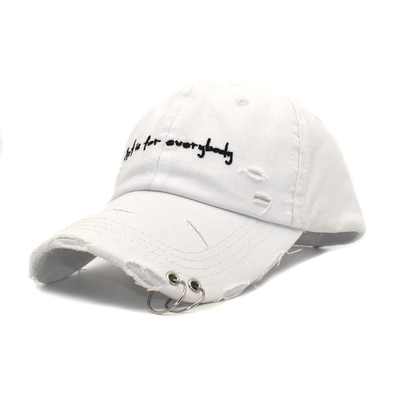 Hat Women's Spring and Autumn New Street Fashion Iron Hoop Ripped Baseball Cap Men's Korean Ins Letter Embroidered Peaked Cap