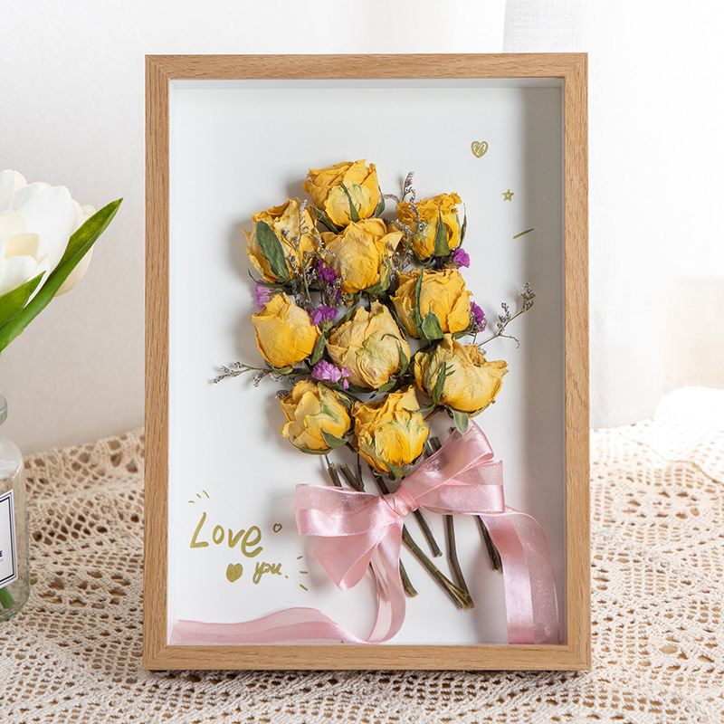 Hollow Dried Flower Photo Frame Diy Decoration Preserved Fresh Flower Handmade Three-Dimensional Handmade Picture Frame Couple Rose Holiday Photo Frame
