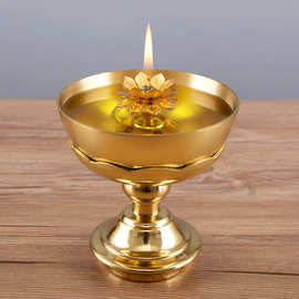 铜油灯 纯铜酥油供佛灯盏 老式苏香油佛灯盏长明灯家用莲花灯座托