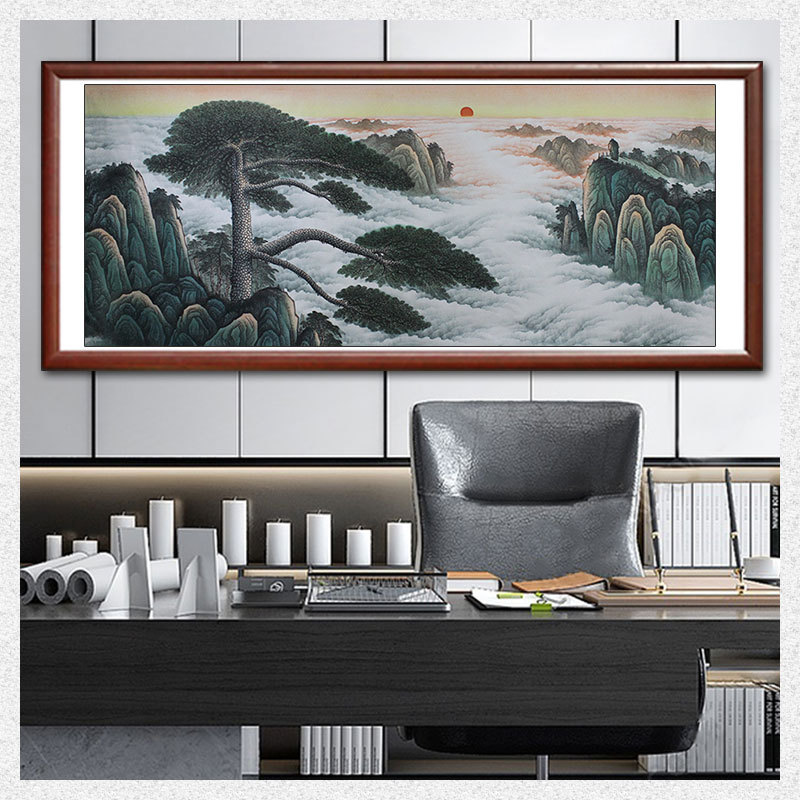 纯手绘迎客松国画字画批发山水画宣纸画芯客厅办公室装饰画大丈二