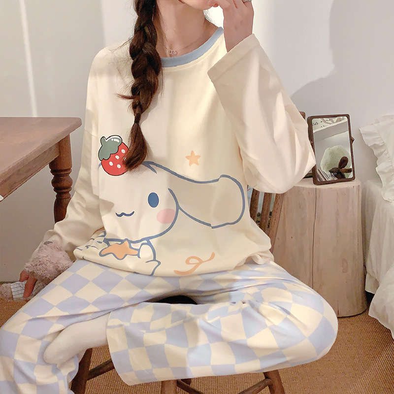 2023 New Women's Spring and Autumn Pajamas Long Sleeve Cotton Cartoon Loose Girl Autumn and Winter Homewear