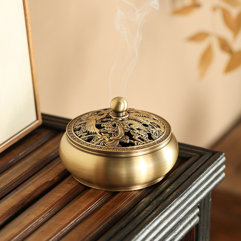 纯铜香炉家用室内檀香炉熏香炉三足盘香炉供佛香炉茶道摆件香薰炉