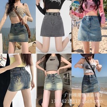 2024夏季新款女装牛仔破洞短裙Jean skirt for women清仓批发