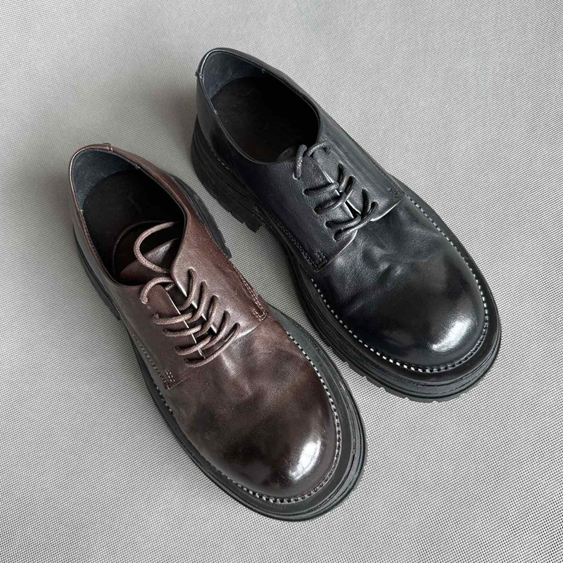 无标可上淘宝直播水洗马皮中性厚底德比小皮鞋暗黑做旧-阿里巴巴