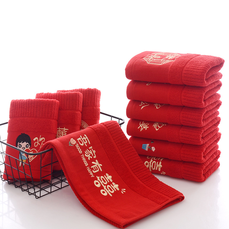 wedding wholesale towels red cotton towel pattern can be embroidered customer logo wedding favors gift