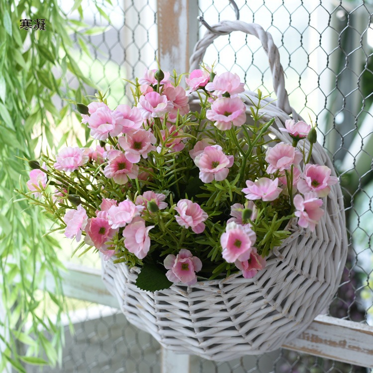 田园挂壁花篮藤编花篮户外壁挂花盆墙壁吊篮摆件阳台花园假花装饰