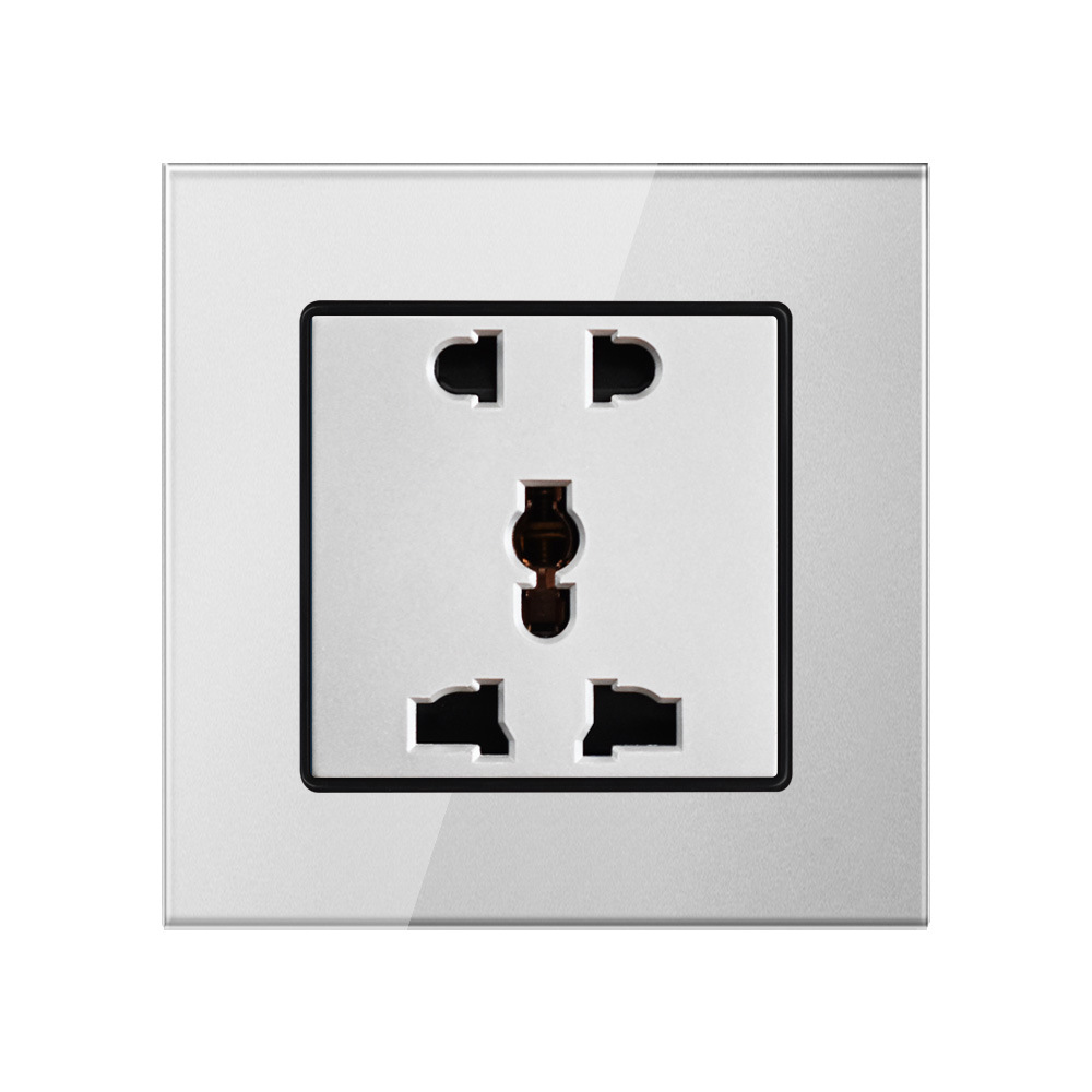 86型英式多功能五孔墙壁电源插座国际英标二三孔通用钢化玻璃面板