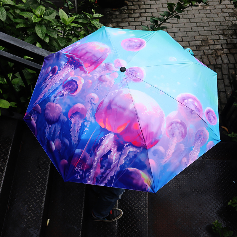 梦幻海洋系水母伞超轻便携雨伞黑胶防晒防紫外线遮阳伞晴雨两用伞
