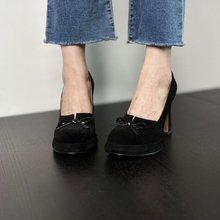 【优诗莱】法式复古高跟鞋女2024年春季新款小个子蝴蝶结浅口单鞋
