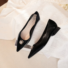 215-25 法式尖头单鞋女低跟浅口小众设计感工作鞋气质名媛单鞋