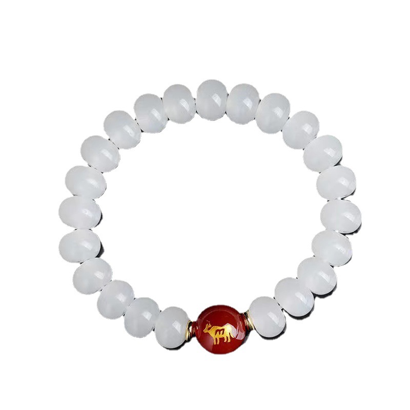 White Jade Beads Red Agate Twelve Zodiac Men and Women Couple Bracelet Zodiac Bracelet Stall Wholesale