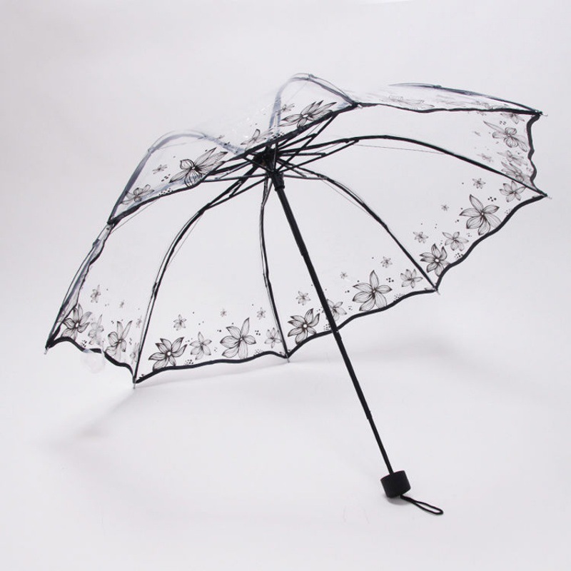 Transparent Umbrella Female Folding as Summer Flower White Goddess Internet Celebrity Mori Creative Student Automatic