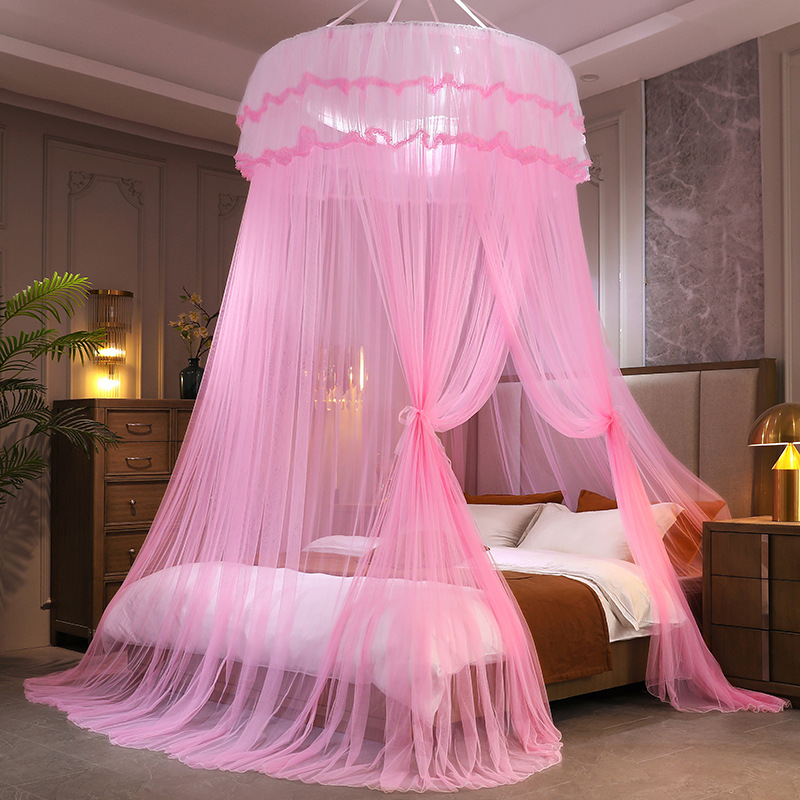 Factory Direct Sales round Top Suspended Mosquito Net Fresh Encryption Tent Yarn Princess Wind Installation-Free Floor Ceiling Mosquito Net Wholesale