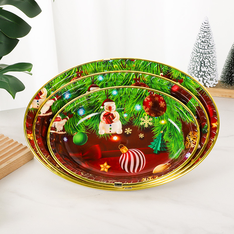 Amazon Export Christmas Tree Plate Christmas Party Supplies Tableware Cross-Border New Arrival without Plate with Gold Lace Fruit Plate