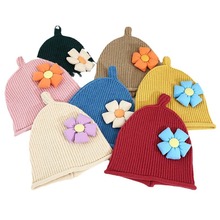 可爱花朵韩版新款儿童针织帽 保暖时尚套头帽子宝宝毛线帽子批发