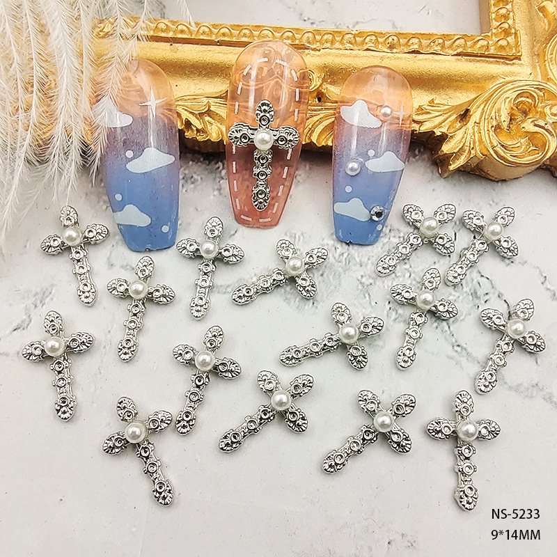 Internet Celebrity Queen Mother Alloy Nail Ornament Love Dripping Oil Diamond Planet Pearl Cross Saturn Nail Crystal Lot