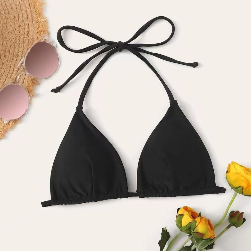 时尚比基尼黑纯色单上衣系带泳衣女时尚沙滩欧美速卖通亚马逊游泳