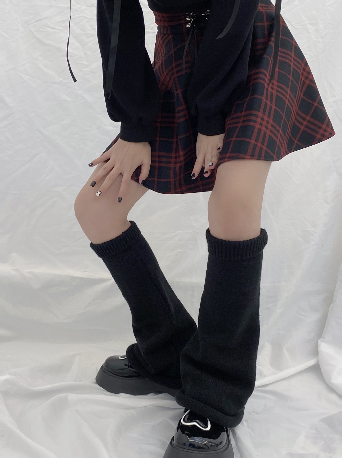 秋冬黑色设计感小众袜子jk辣妹袜套喇叭形腿套中长款亚文化堆堆袜