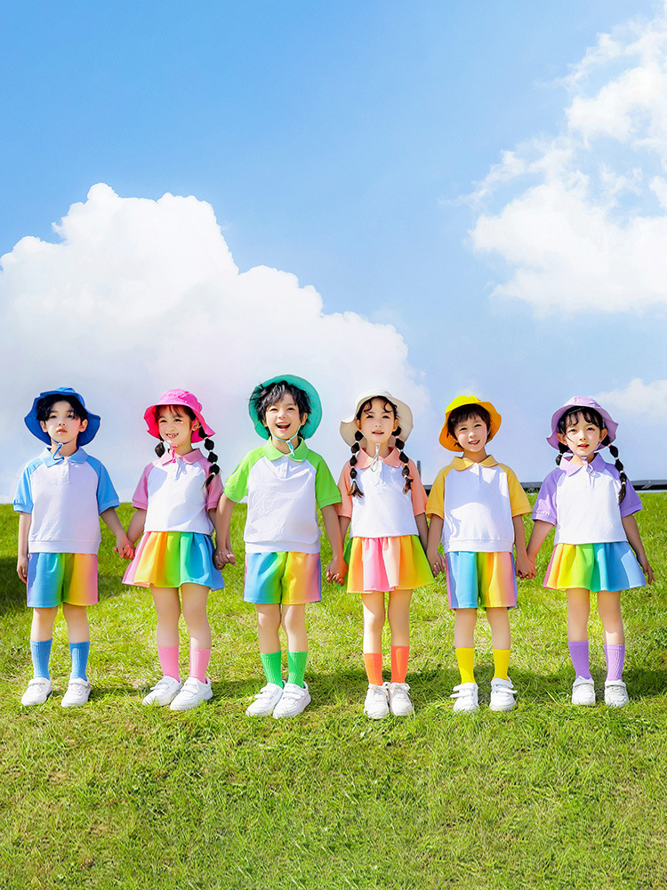 幼儿园园服团体演出服多巴胺夏季穿搭学生儿童班服校服运动会教师